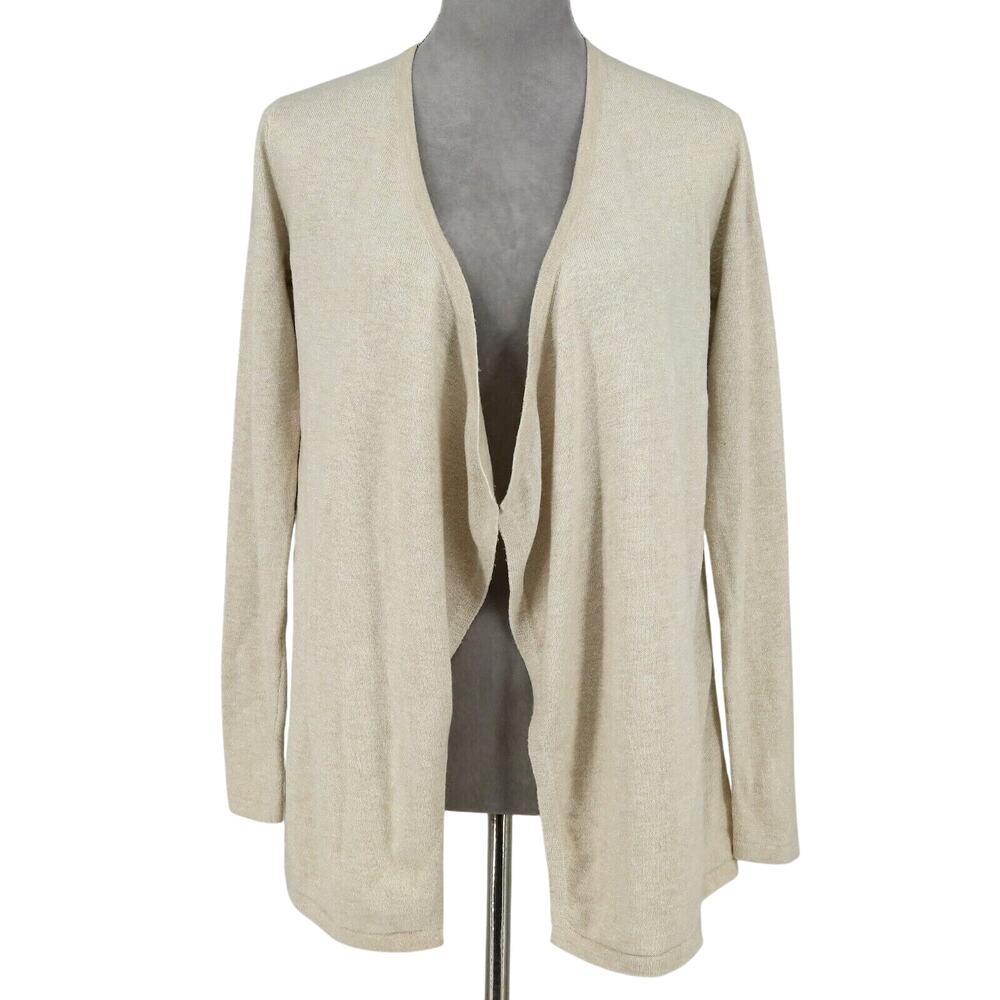 Lilly Pulitzer Sweater Womens XS Beige Cardigan Open Front Gold Metallic Coastal